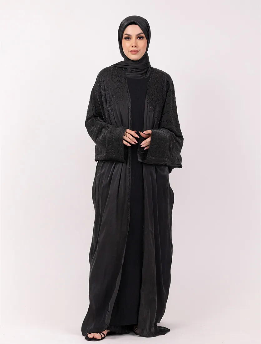 Black Embellished Sheer Abaya Set